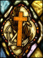 Мозаика витрин с изображением креста и якоря: Святой Августин сказал: И Он исчез из вида нашего, дабы обратившись к нашим сердцам, мы могли там обнаружить Его. Ибо Он ушел, и, вот, Он здесь.