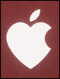 Значок фирмы Apple в виде романтично надкушенного сердечка.